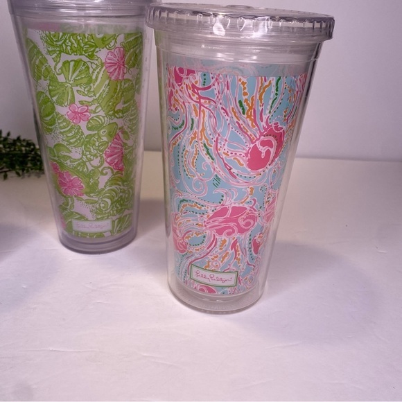 Set of 3 Lilly Pulitzer Ocean Floral Print Plastic Tumblers With Lids BPA Free - Picture 5 of 6